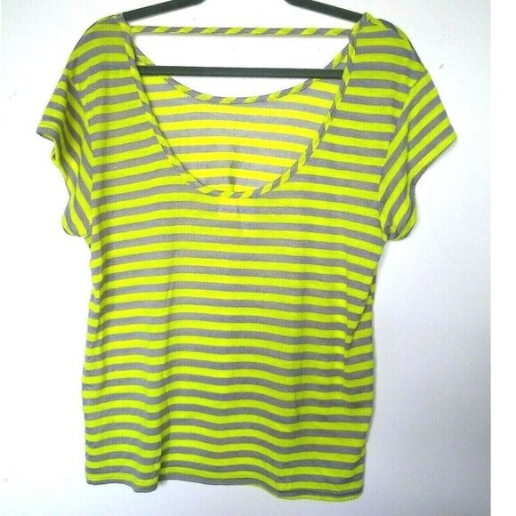 MIMI CHICA womens top striped knit blouse Sz L wide neck cap sleeve MADE IN USA - Picture 2 of 6